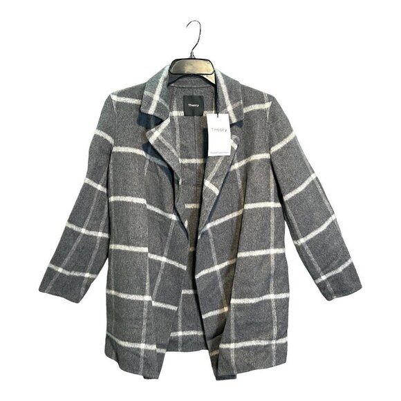 Theory Clairene Woolten Wool Cashmere Check Coat - Picture 7 of 9